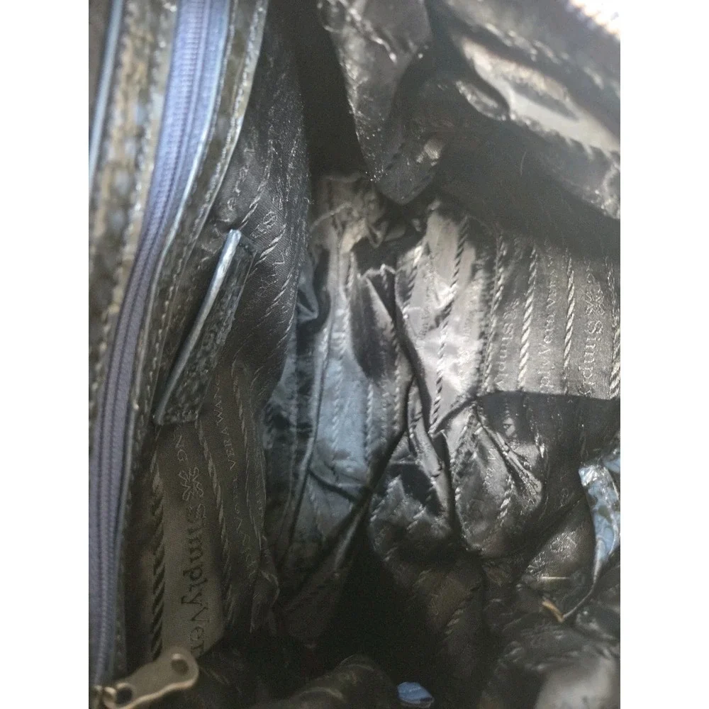 Simply Vera Wang Shoulder‎ Bag Blue Patent/Alligator Like Purse Zippered Tote